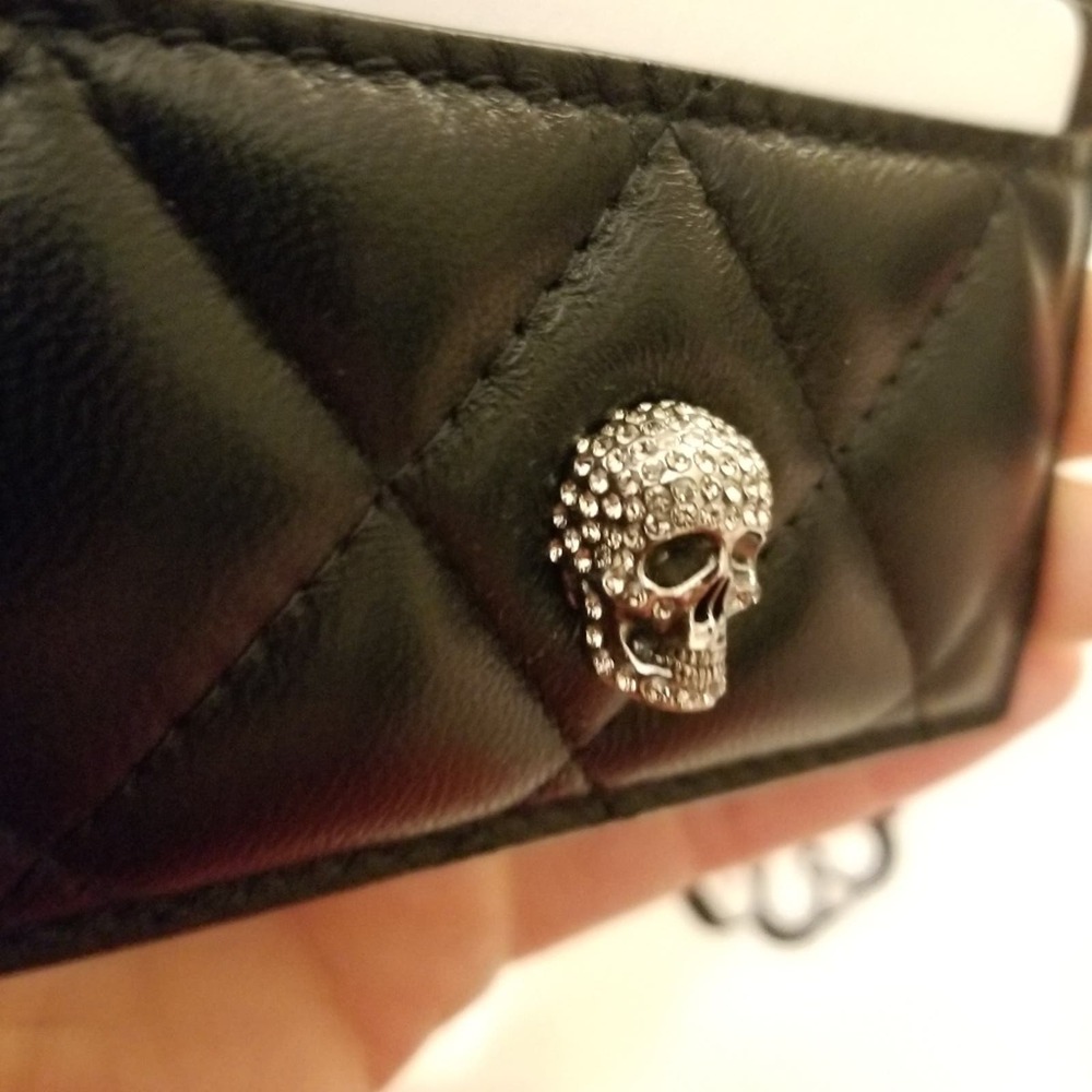 Alexander McQueen Quilted Leather Skull Card Holder Black - Picture 3 of 4